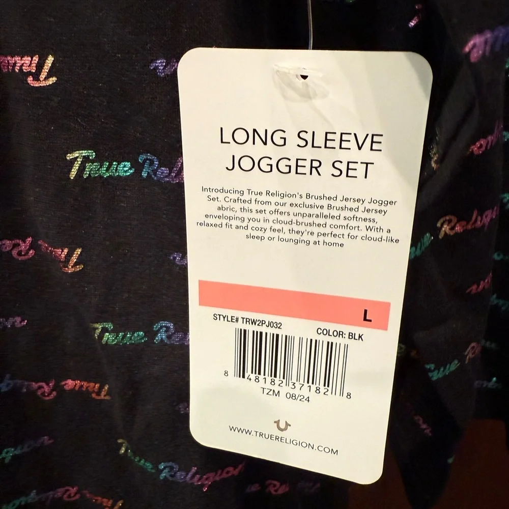 True Religion NWT Black Long Sleeve Brushed Jersey Pajama Jogger Set (0691) - Picture 7 of 13